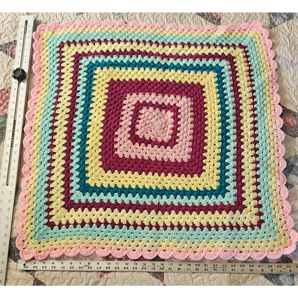 CROCHET Afghan Blanket Large Granny Square Multicolor 30" x 30" Square GIFT